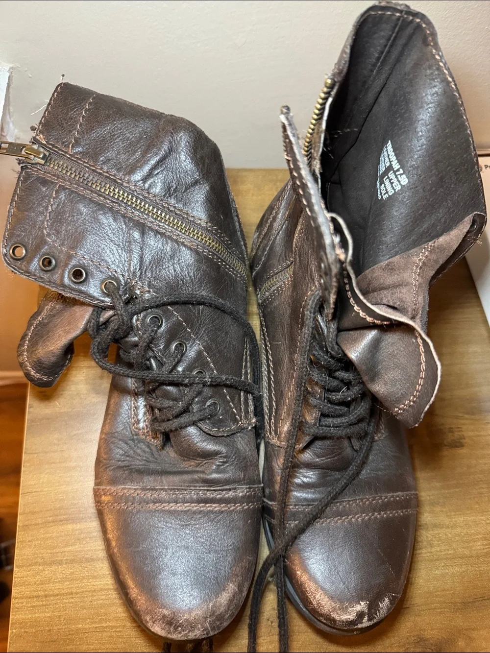 Steve Madden Dark Brown Leather Lace-Up Combat Boots